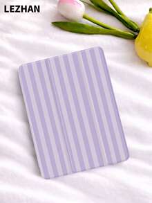 薰衣草条纹图案平板电脑保护套，带笔槽，防震，三折支架，兼容10.2英寸、11英寸（2021/2020/第十代）、（A16）11英寸（第十一代，2025/2025）、第八/第九/第十代、Galaxy Tab A8 10.5英寸（2022）、Matepad 10.4英寸/Tab，支持睡眠/唤醒功能，浪漫个性化礼物 - 彩色 - 查看 1