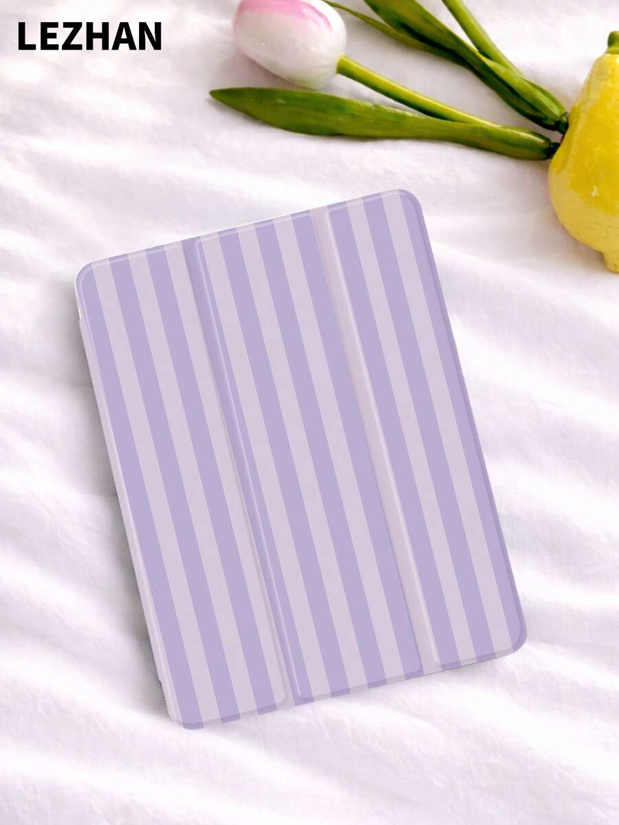 薰衣草条纹图案平板电脑保护套，带笔槽，防震，三折支架，兼容10.2英寸、11英寸（2021/2020/第十代）、（A16）11英寸（第十一代，2025/2025）、第八/第九/第十代、Galaxy Tab A8 10.5英寸（2022）、Matepad 10.4英寸/Tab，支持睡眠/唤醒功能，浪漫个性化礼物 - 彩色 - 查看 1