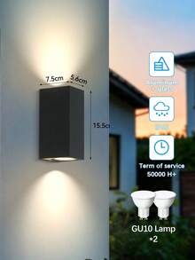 CANMEIJIA LED Garage Light, Outdoor Wall Light With GU10 Socket, Floodlight, Aluminum Decorative Courtyard Light, Indoor Wall Lamp, Outdoor Waterproof IP65 Home Lighting, Path Light, Square Wall Lamp Suitable For Outdoor Patio/Stairs/Street/Indoor/Garden/Living Room/Bathroom/Kitchen/Bedroom/Hallway/Interior Wall/Exterior Wall - 黑色 - 查看 12