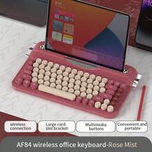 AJAZZ AF84 电影键盘，蒸汽朋克复古打字机风格，ABS注塑成型，84键插槽支架，圆形键帽，无线蓝牙双模办公键盘，操作简便，即插即用，响应迅速，延迟低，可爱打字机女孩键盘，支持平板电脑连接 - 彩色 - 查看 15