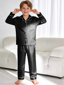 2st Tween Boy svart långärmad pyjamasset - Multifärgad - Visa 4