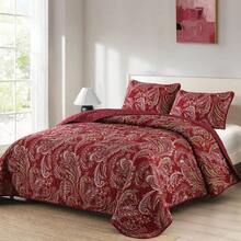 3 Pieces Boho Quilt Set Queen King Size, Red Paisley Pattern Bedspread Coverlet Set, Lightweight Microfiber Bohemian Bedding Set For Wedding Items, Valentines Day Home Bed Room Decor, Mothers Day Gift, All Season - RED 02 - 查看 3