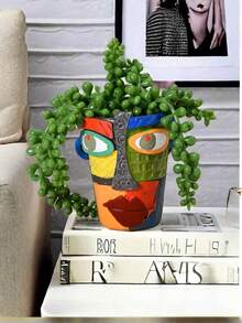 1pc Mini Colorful Abstract Art Resin Planter With Face Design, Balcony Succulent & Green Plant Pot Decoration (Please Pay Attention To The Size Before Purchasing) - 1PC - View 12