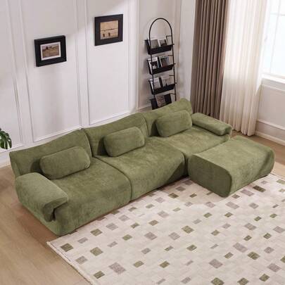 Sillón modular de combinación con forma de junta de bambú, extra grande, con compresión y asiento para 3+1 personas en chenilla con asiento profundo y 3 almohadas, apto para sala de estar/dormitorio
