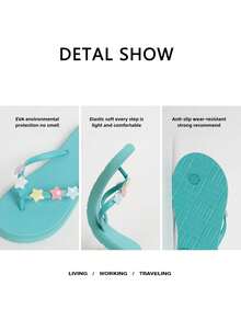 女士时尚平底人字拖，可爱星星装饰浅蓝色轻便舒适EVA拖鞋，户外人字拖凉鞋，适合休闲、海滩、旅行、游泳和度假，防滑 - 淺藍色 - 查看 7