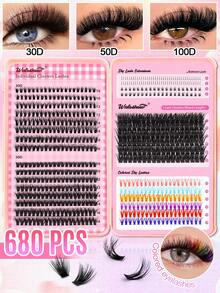 Waloshow 大容量礼盒装DIY假睫毛套装，包含10D、20D、30D、50D、80D、100D彩色假睫毛，可单独购买或组合购买，长度10-16mm，打造自然妆效，浓密纤长，超级柔软轻盈，单片分段式假睫毛，睫毛嫁接套装，适合旅行、日常佩戴（适合新手）、婚礼、约会、派对、节日等各种场合，也可作为圣诞节/万圣节/礼品假睫毛套装。 - D - 查看 5