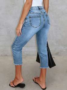 Light Wash Capri Skinny Stretch Denim Jeans, Casual & Commuting Summer - Medium Wash - View 3