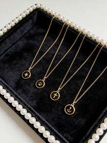 1pc Minimalist Elegant Black & Gold Asymmetrical Round Pendant Necklace, Lightweight Fine Chain Versatile For Daily Commute Or Casual Wear - Black Gold - View 2