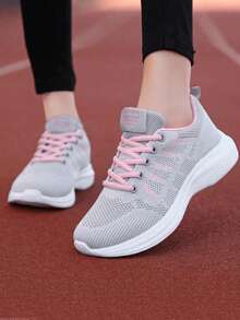 Zapatos Transpirables De Malla De Punto Ligero, Zapatillas Deportivas De Mujer Transpirables Zapatillas deportivas casuales para mujer malla transpirable ligeras suela gruesa alta cómodas - Negro - Ver 7