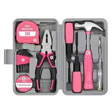 1 Set Home Repair Tool Kit, Including Hex Wrench, Screwdriver, Pliers And Other Daily Household Tools, Stored In A Toolbox - Pink - View 8