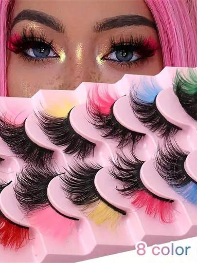 8对3D彩色假睫毛，色彩鲜艳，舒适轻盈，轻松打造迷人妆容