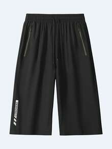 Women's Quick-Dry 3/4 Pants, Elastic Waist 3/4 Pants, Zipper Pocket 3/4 Pants Suitable For Hiking And Summer, Sports & Casual Pants - Black - View 5