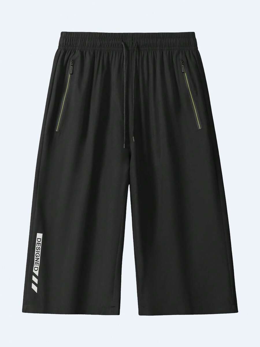 Pantalones 3/4 de mujer de secado rápido, con cintura elástica y bolsillo con cremallera, adecuados para senderismo y verano, pantalones deportivos y casuales en color negro - Negro - Ver 1