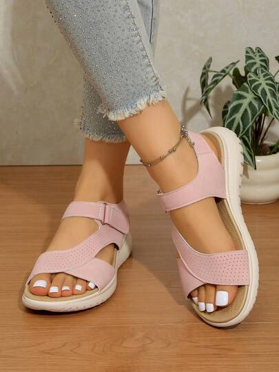 Summer New Girls' Sweet & Cool Open Toe Sports Sandals, Criss-Cross Strap Thick Sole Shoes, Pink & White Non-Slip Durable Soft Breathable No Rub, Essential For Daily Indoor/Outdoor Street, Lightweight Easy On/Off Personalized Hollow Design Fresh Open Toe Slippers, Multi-Scenario Portable Sweet & Cool Sports Slides