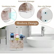 Toothbrush Holders For Bathrooms, Kids Electric Toothbrush And Toothpaste Holder, Toothbrush Caddy Organizer, 4 Slots Tooth Brushing Stand For Bathroom Organizer Countertop (White Marble) - 白色大理石紋理 - 查看 4