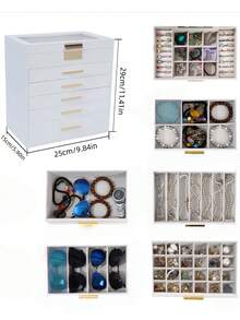 BOOVO Women's Jewelry Box 5-6-Layer Large Capacity Jewelry Storage Box - Transparent Lid For Displaying Jewelry 5-6 Drawers For Sorting -Suitable Storage Box For Rings, Necklaces, And Bracelets - Soft Velvet Lining - Artificial Leather Storage Box - Multicolor - View 12