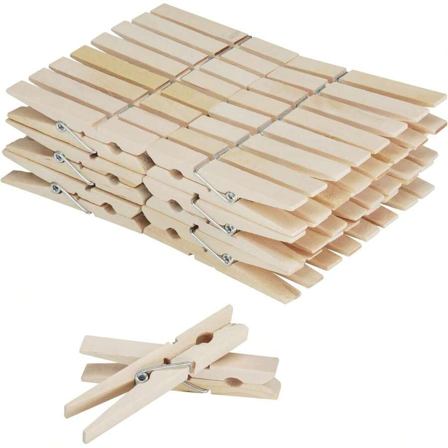 Wooden Clothes Pins,50 Pack, 2.9 Inch, Large Natural Birchwood Rust, Moisture Resistant Clothes Pegs, Heavy Duty Clothespins,Clothes Pins For Craft, Clips For Pictures - B - View 1