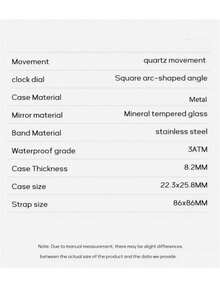 1PC FIDI Luxury Ladies' Quartz Watch, Silver, Roman Numeral Display, Stainless Steel Strap, Waterproof, Classic And Elegant, Square Case With Delicate Bezel, Perfect Choice For Birthdays And Social Occasions, Ideal Gift - one-size - View 9