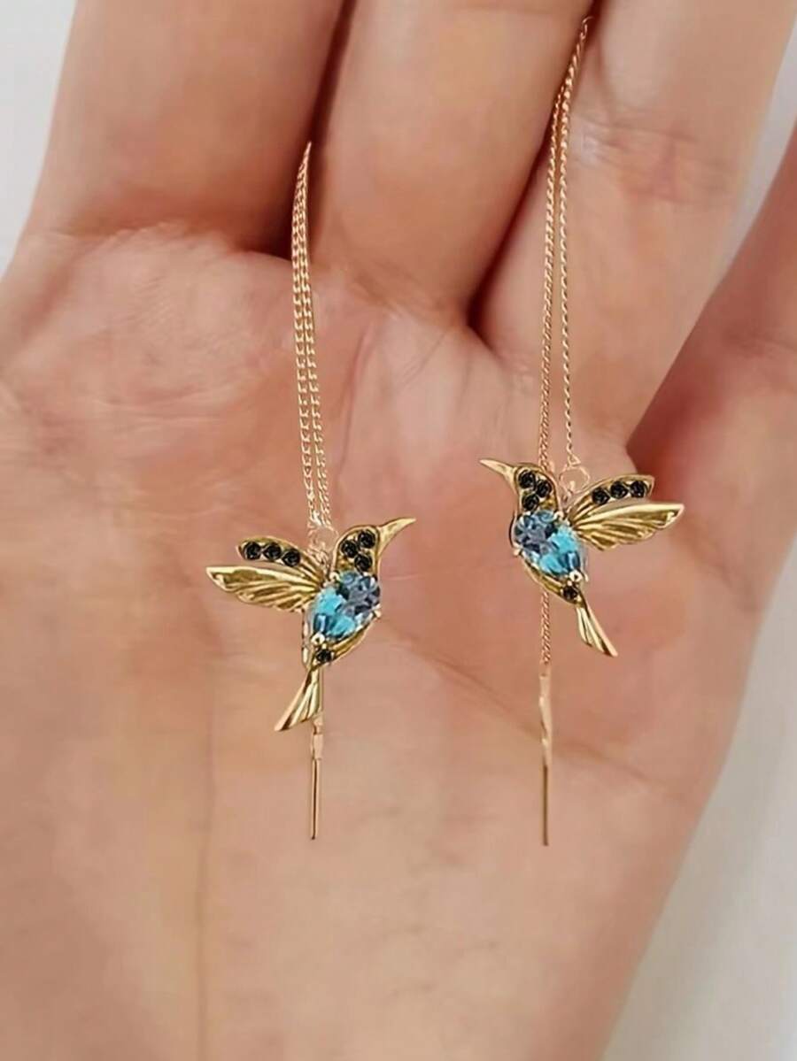 One Piece Set Of Exquisite Hummingbird Shaped Shiny Synthetic Gemstone Earrings, Elegant And Cute Style, Exquisite Gift For Women - Hummingbird Earrings - View 1