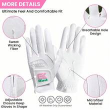 FINGER TEN 1pc Women's Golf Glove Left Hand, Lightweight Breathable Mesh Material, Reliable All-Weather Grip, Smooth Feel And Control, Durable For S/M/L Sizes - White - View 4