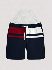 Whitmere Men's Letter Print Polyester Swim Trunks, Vacation, Drawstring, Pocket, Multicolor, Board Shorts, Casual, Comfortable, Versatile, Daily Wear, Gift For Father/ Husband - Multicolor - View 2