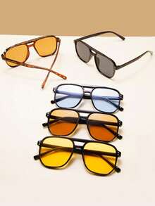 5件套女士方形耳钉时尚眼镜套装，橙色、黑色、黄色 - 5件(多色) - 查看 3