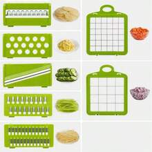 Picador de Verduras Multifuncional 14 en 1, Picador de Cebolla con Asa, Rejilla para Alimentos, Picador de Alimentos, Cortador de Verduras de Cocina - Negro - Ver 9