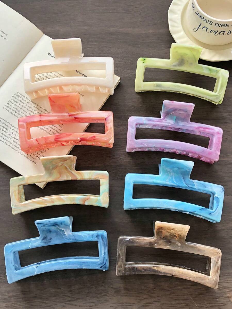 1个/8个装大号方形镂空发爪，12.7厘米大理石纹设计，时尚百搭发爪，适合女士发型及日常休闲佩戴 - 彩色 - 查看 1