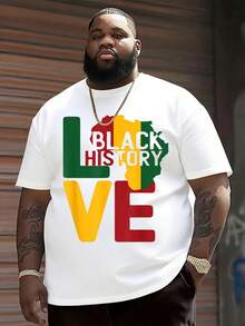 Plus-Size Men's T-Shirt, Featuring A Black History Month African Love Symbol And Pan-African Flag Creative  Print. Men's Casual Street Style Short-Sleeve Top, Available In Extra-Large Sizes. Statement T-Shirt, Suitable For Everyday Wear, Novelty Shirt, Printed T-Shirt, Breathable Material, Finely Crafted, Printed Shirt, Fashionable Apparel, For Urban Fashion Enthusiasts, Cultural Appreciation, Machine Washable - 白色 - 查看 12