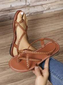 Women's Summer New Flat Sandals, Adjustable Casual Sandals, Peep Toe Gladiator Style Beach Sandals - Brown - View 12