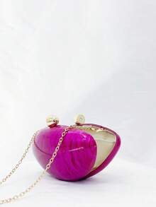 Fashionable Minimalist Marble Pattern Acrylic Handbag, Elegant Personalized Niche Clutch, Chain Shoulder Bag - Hot Pink - View 5