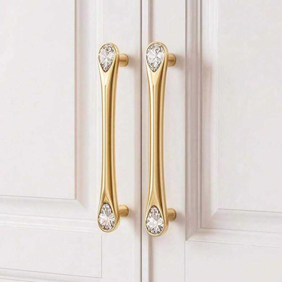 Pack Gold Crystal Drawer Pulls, 3-3/4\(96mm) Hole Center, 5 Inch Elegant Dresser Cabinet Pull, Zinc Alloy & Diamond Decorative Cupboard Handles For Closet Vanity Upgrade - Gold - 查看 1