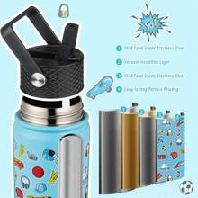 BJPKPK Insulated Water Bottle with Straw Lid, 22 oz Stainless Steel Metal Water Bottles, Reusable Leak Proof BPA Free Water Bottles, Cups, Thermo, Playground - ColorC - Ver 3