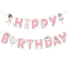 Ballerina Theme Birthday Party Banners Dancing Girl Tutu Glittery Pink Happy Birthday Banners Ballet Girls Pattern Happy Birthday Party Hanging Decoration For Girls Tutu Dance Theme Birthday Party Supplies - Pink - View 2