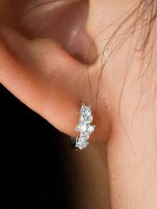 BALMORA 1 Pair Women's Fashion Luxury S925 Sterling Silver Gold Plated Zirconia Delicate Small Hoop Earrings, Exquisite Jewelry Gift Suitable For Party And Daily Wear - Silver - View 2