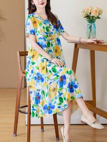 FANMUER Đầm midi in họa tiết phong cách boho dáng rộng thoải mái mới về cho nữ, thích hợp cho mùa hè. - Màu xanh lam - Xem 8