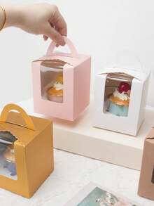 10个/20个/30个装，每个纸杯蛋糕盒带提手和透明窗口，也可作挞盒、玛芬盒、烘焙甜点包装盒，单个纸杯蛋糕袋带内衬和提手，适用于烘焙、婚礼、婴儿派对、生日、聚会、节日和庆典等场合。 - 查看 8