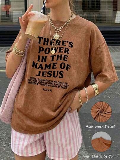 2026 Letter Print Slogan Casual Loose Dropped Shoulder Washed Short Sleeve T-Shirt, Washed Style, Dropped Shoulder Tee, Retro Sporty Tee, Oriental Aesthetic Streetwear Inspired By 2026 Milan, Short Sleeve St. Patrick's Day Lucky Tee, 2026 Back To School, Campus Style Inspiration, Back To School Essential, First Day Of School, 2026 Back To School Fashion, Vintage Women Top, College Style Summer