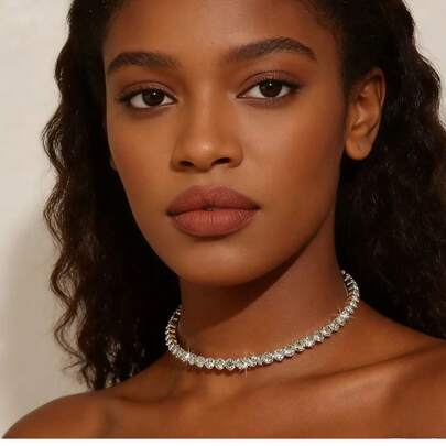 1pc Sparkling Crystal Rhinestone Necklace Choker, Bridal Wedding Party Dress Jewelry Accessory For Women