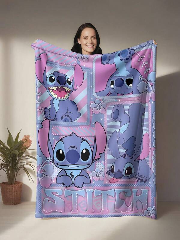 Disney Cartoon Character Printed Flannel Blanket - Soft & Comfortable, Suitable For Outdoor, Travel, Camping, Sofa, Bedding - Modern Cute Cartoon Minimalist Print, Comfortable Bedding Accessory For All Seasons, Versatile