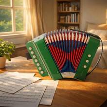 Shoze The Accordion With 10 Keys Is A Music Instrument Suitable For Beginners, Equipped With An Air Valve. It Is An Educational Instrument With A Lightweight And Portable Design, Making It Very Suitable For Early Music Education And Performance - 綠色 - 查看 5