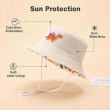 1 pieza Sombrero de cubo reversible con estampado de dinosaurios para niños - Multicolor - Ver 5