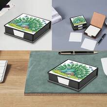 1件DIY钻石画孔雀图案，不对称水钻镶嵌画，黑色仿皮自粘便签盒，内含160张便签纸，适用于家庭、办公室和学校用品、手工制作、可爱文具、节日礼物 - 查看 4