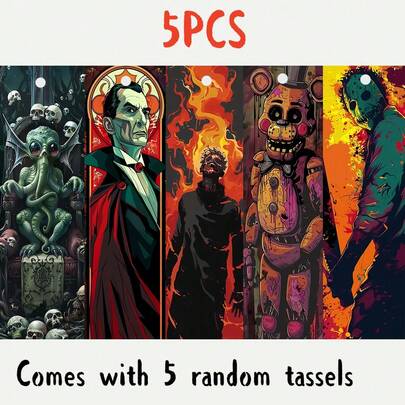 5 piezas de marcapáginas impresos en PET, con diseños de fantasmas espeluznantes, de diseño duradero y elegante, con patrones únicos adecuados para uso diario o colección. El mejor regalo para la temporada de regreso a clases, ya sea para uso personal o para regalar a familiares y amigos, es una opción de regalo única y práctica que agrega atmósfera y diversión al momento de la lectura (borlas de color aleatorio)