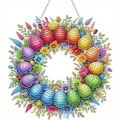 2D Flat Printing Diamond Art Hanging Set For Adults, Special Shaped Rhinestones, Single-Sided DIY 5D Diamond Painting Acrylic Wall Hanging Decor Set, Hanging Ornaments (Easter Eggs)