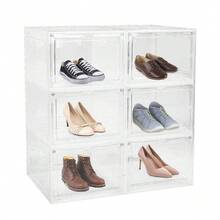 6 Pack Transparent Shoe Storage Boxes Hard Plastic Stackable Shoe Box Organiser Foldable Storage Case For Home Closet Organizer - White - View 7