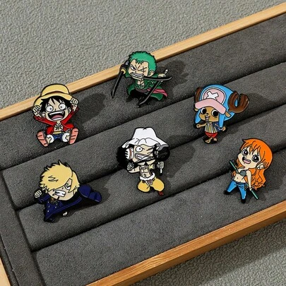 1/6 piezas Alrededor de la versión Q de dibujos animados de One Piece, Munchi D Luffy, Rolonoa Zorro Broche elegante, decoraciones para mochila