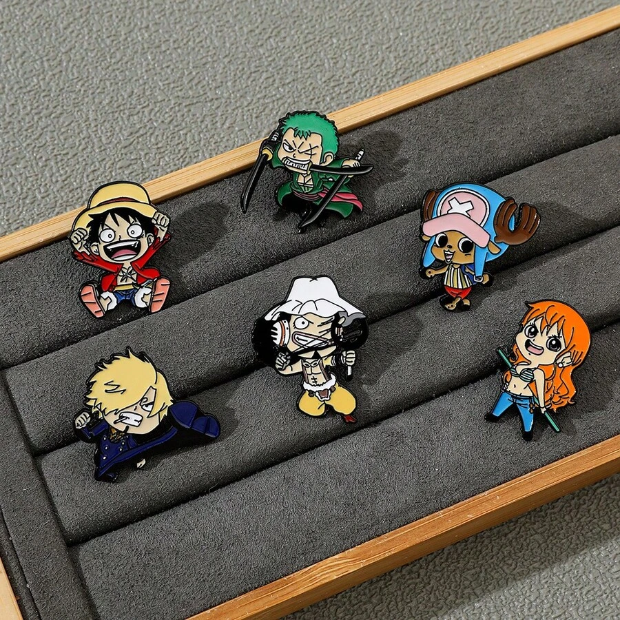 1/6件套卡通版海贼王Q系列，蒙奇·D·路飞，罗罗诺亚·索隆帅气胸针，背包装饰 - 彩色 - 查看 1