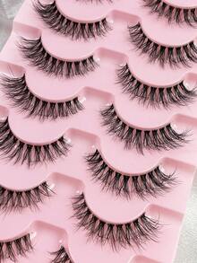 7 Pairs Cat Eye Lashes Fluffy Wispy D Curl False Eyelashes Soft Clear Band Natural Look Fake Lashes Lightweight Volume Faux Mink Eyelashes DIY At Home Or On-The-Go - Black - View 5