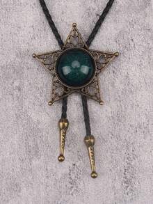 1件时尚百搭镂空五角星吊坠长项链，简约个性化黑黄树脂颈链，男女皆宜情侣礼物，日常配饰 - PU繩 - 查看 13